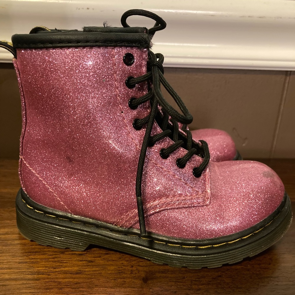 Pink Glitter Lace Up Doc Martens Toddler Boots Size 8 Great Condition